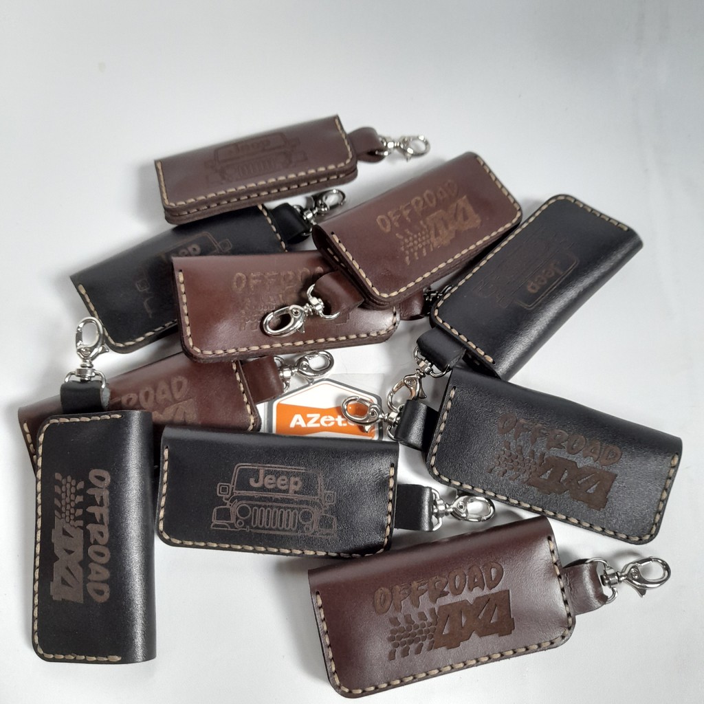 AZetc - Gantungan Kunci Dompet STNK Kulit Asli Logo Jeep Offroad 4X4