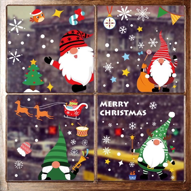 [ Santa Claus Elk Window Glass Static Window Sticker Decoration for Home Living Room  New Year Xmas ]