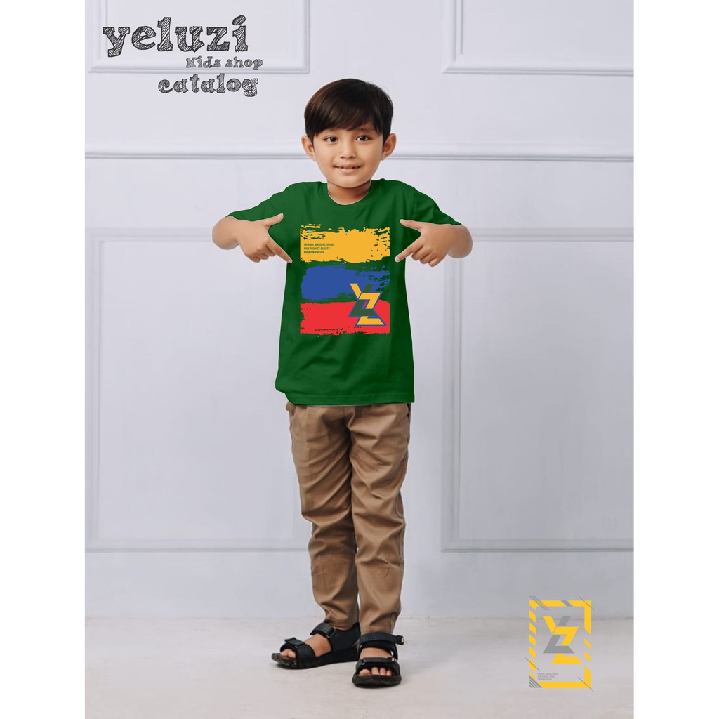 Kaos baju atasan anak distro oblong hijau tua yeluzi