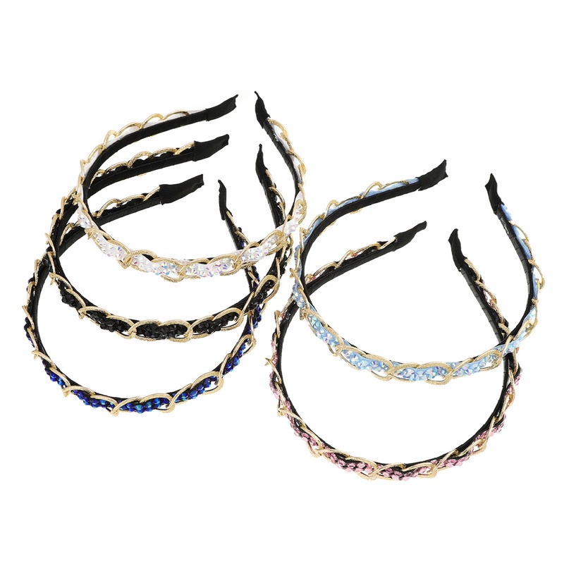Headband Rantai Bahan Logam Aksen Berlian Imitasi Untuk Aksesoris Rambut Wanita