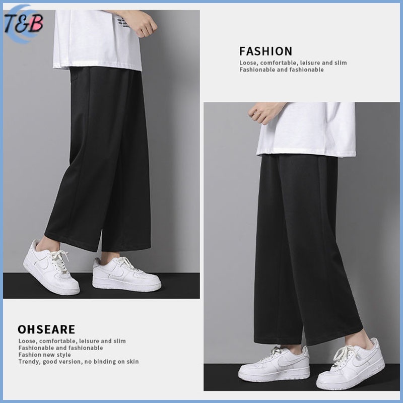 Celana loose fit pria celana korean style pria kasual stretch lebar celana olahraga panjang hitam kekinian kulot karet gelang murah pria