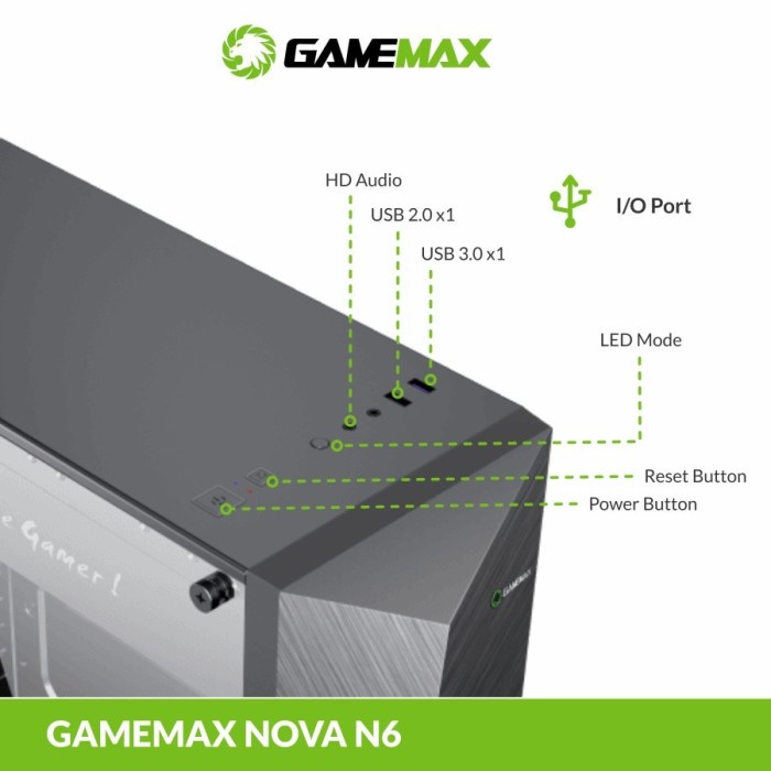 Gamemax Nova N6 Casing Komputer / PC ATX LED Strip 1Fan RGB