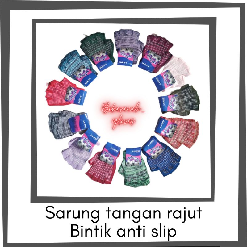 Sarung tangan rajut bintik pendek anti slip cewek wanita remaja dewasa motor - sepeda - gym