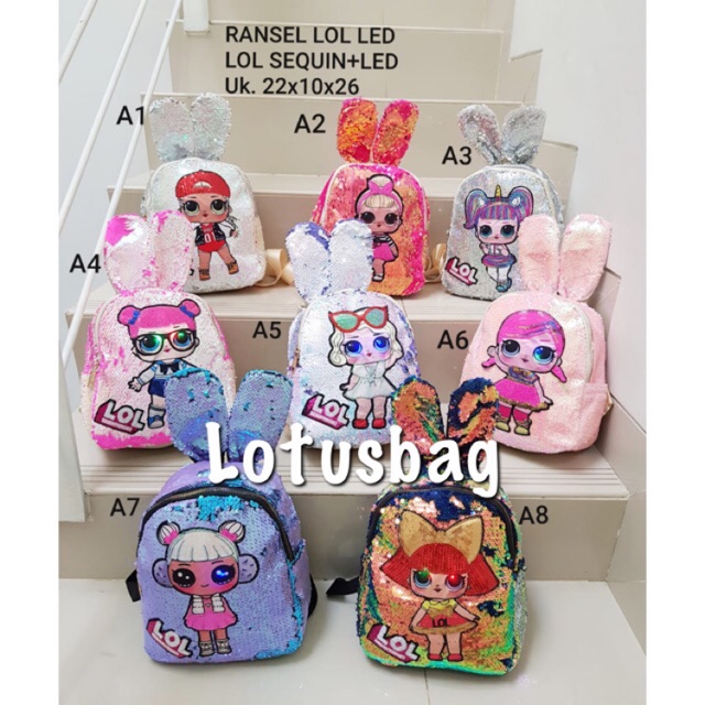 TAS ANAK LOL RABBIT LED SEQUIN IMPORT