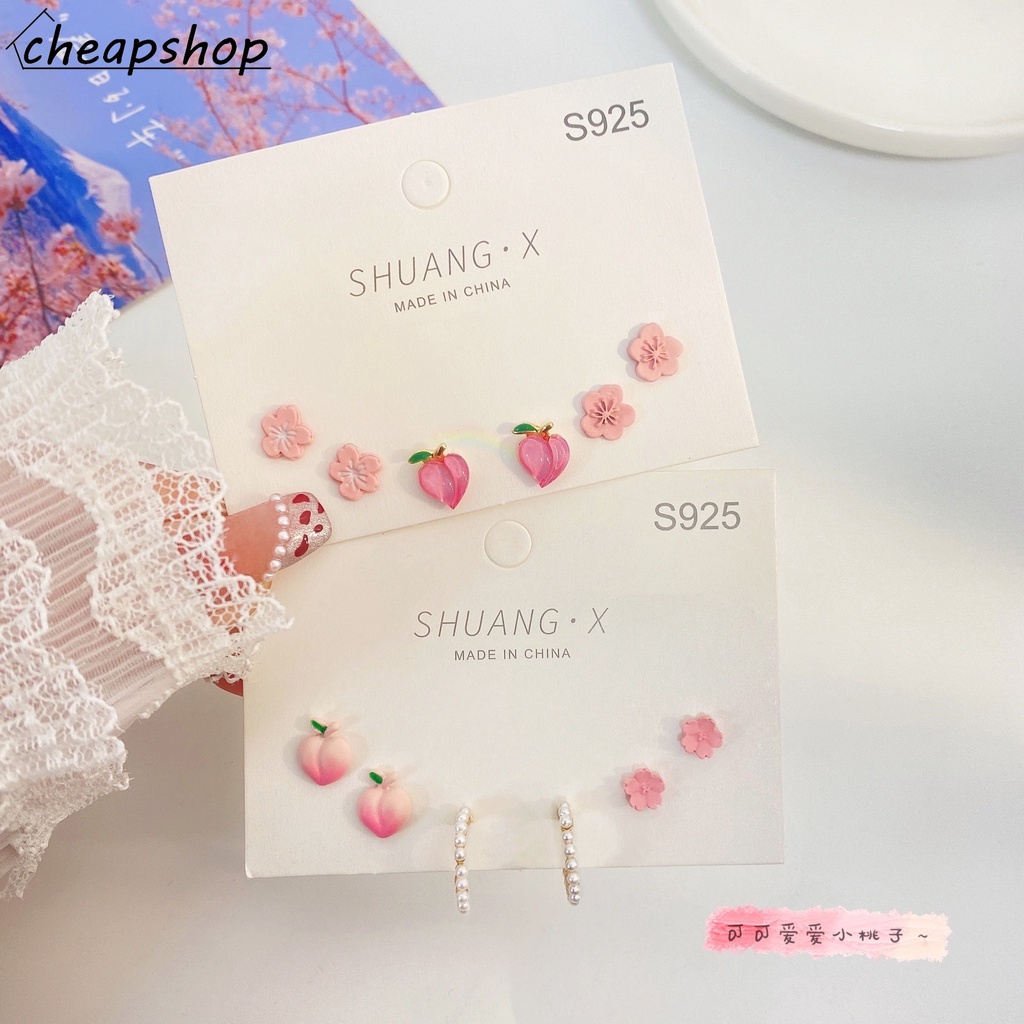 IFYOU 3pcs / set Anting Stud Desain Peach Blossom Gaya Vintage Korea Untuk Wanita