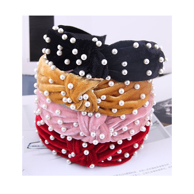 LRC Bando Fashion Nail Pearl Velvet Knotted Headband A59303