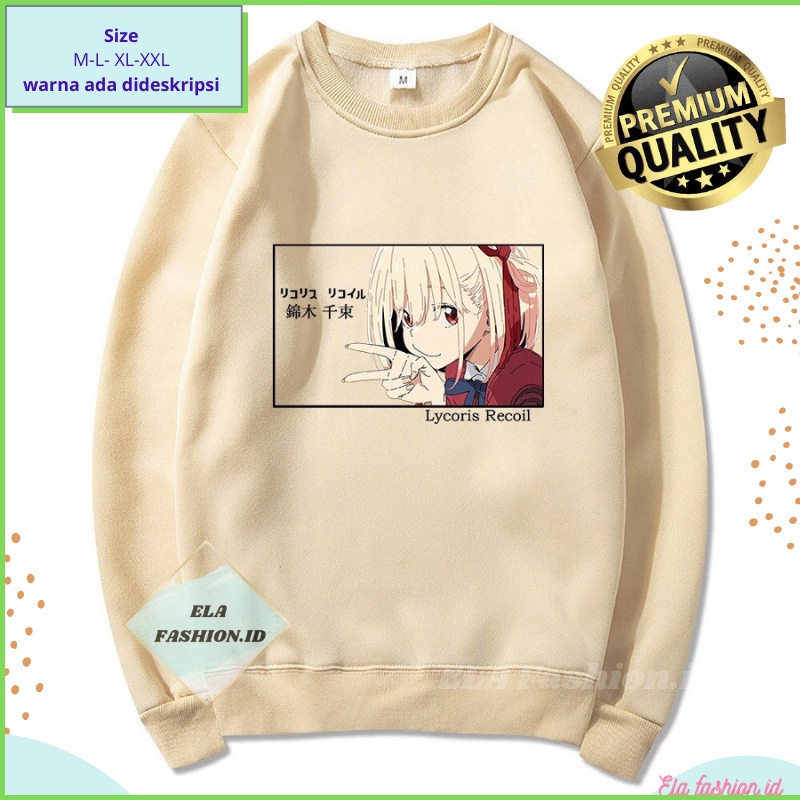 Jaket Sweater Takina Chisato Crewneck Anime Lycoris Recoil Pullover Hoodie Kawaii Japan