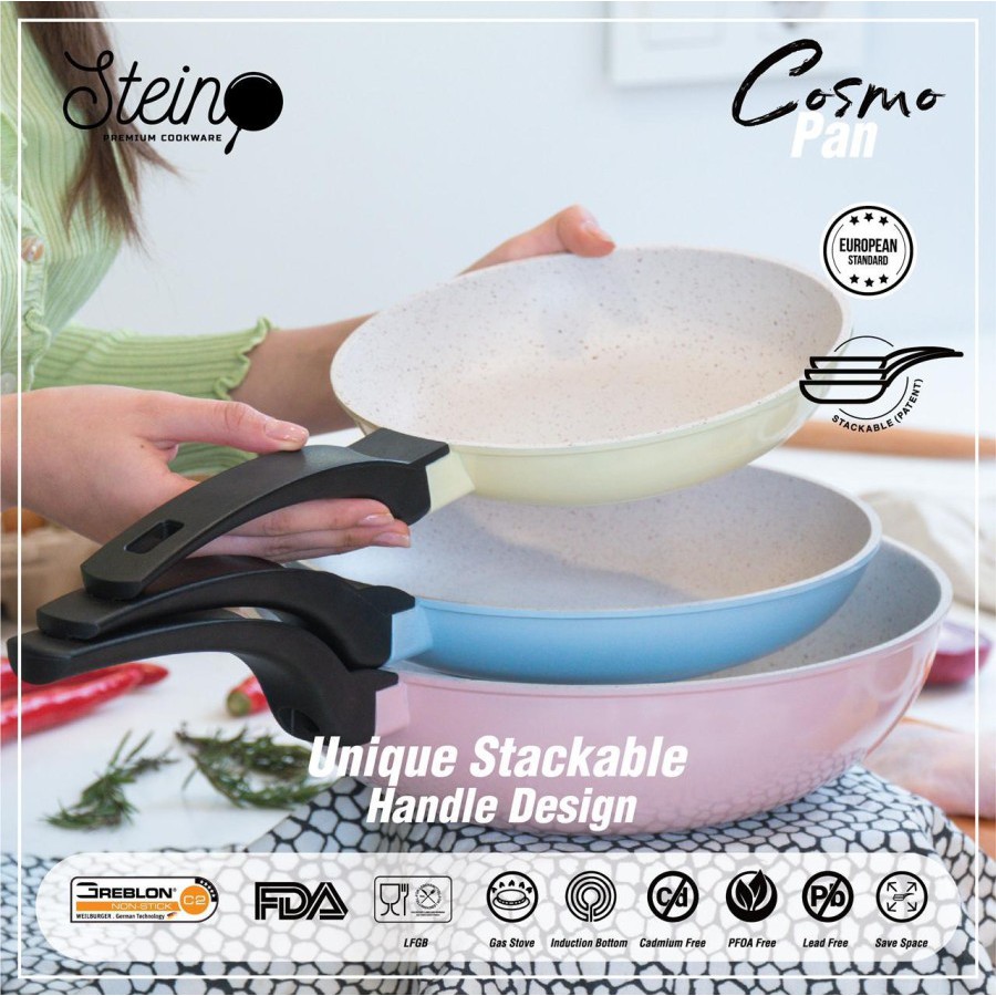 STEIN Cookware COSMO Pan Set 3 in 1 Unique Stackable Design Fry Pan