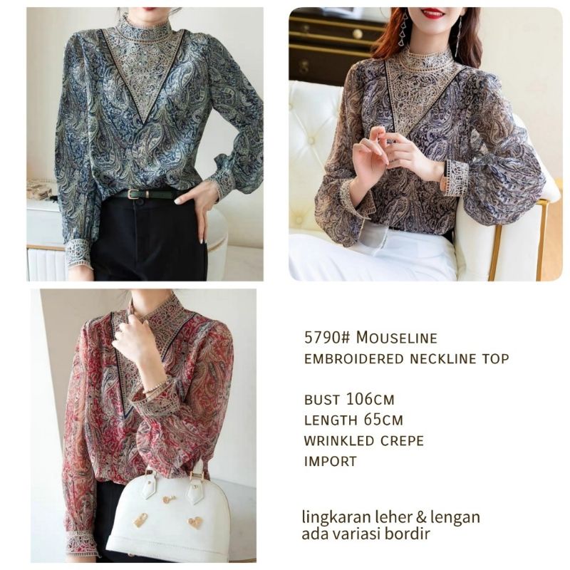 MDLV ~ 5790 MOUSELINE EMBROIDERED NECKLINE TOP KOREA BLOUSE KOREA BLOUSE PREMIUM FASHION IMPORT