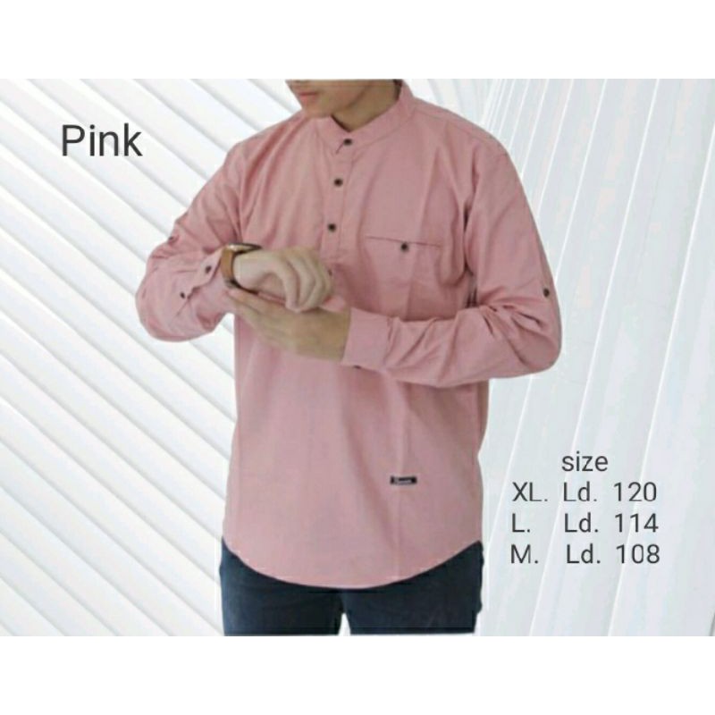 TERBARU KEMEJA KOKO WARNA DUSTY PINK - KEMEJA KOKO PRIA LENGAN PANJANG - KEMEJA KOKO HANZAIN