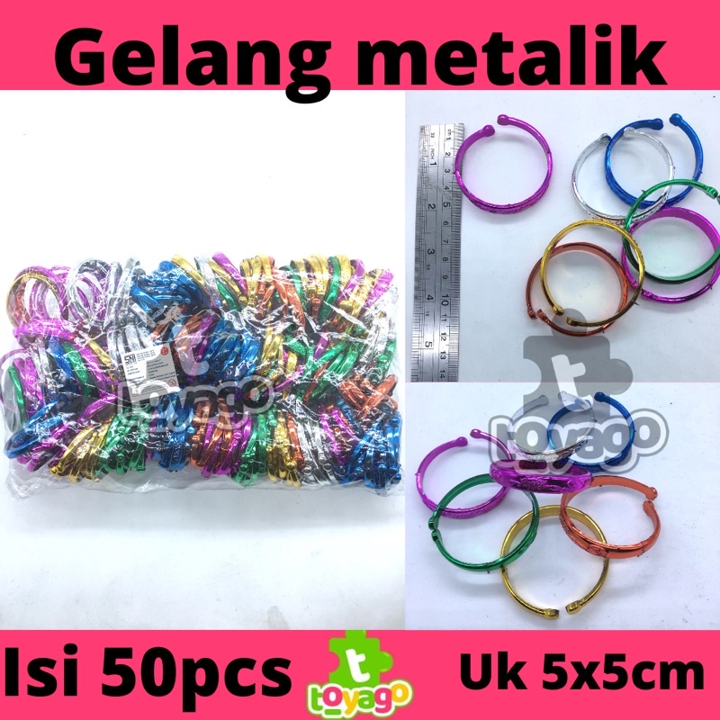 Gelang tangan metalik anak plastik warna warni isi 50pcs grosir murah