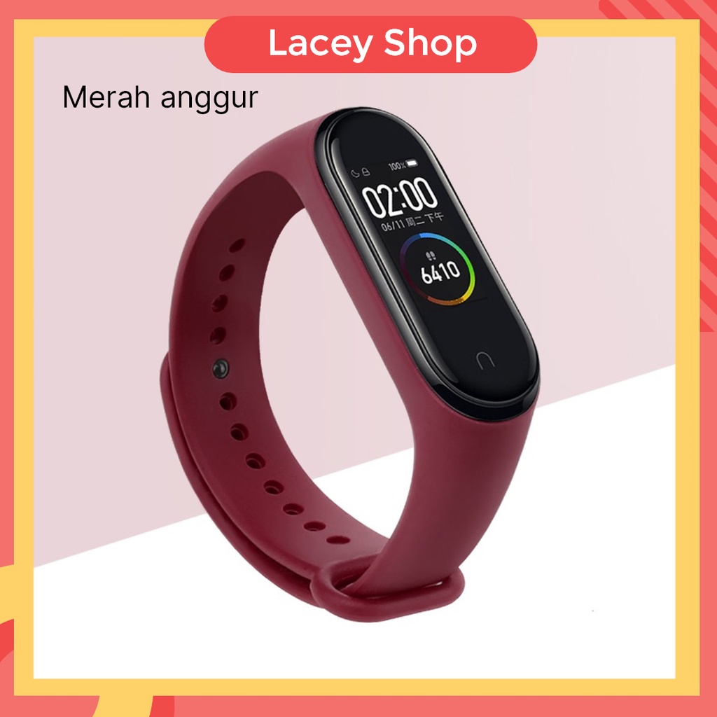 Tali Strap Silikon Smartwatch Mi Band 5 dan 6 Polos Monokrom-Merah Anggur