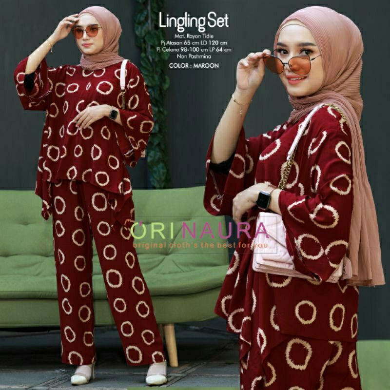 Daster Arab Lingling One Set Batwing Waka Waka Jumbo Setelan Celana Kulot Big Size Fashion Batik