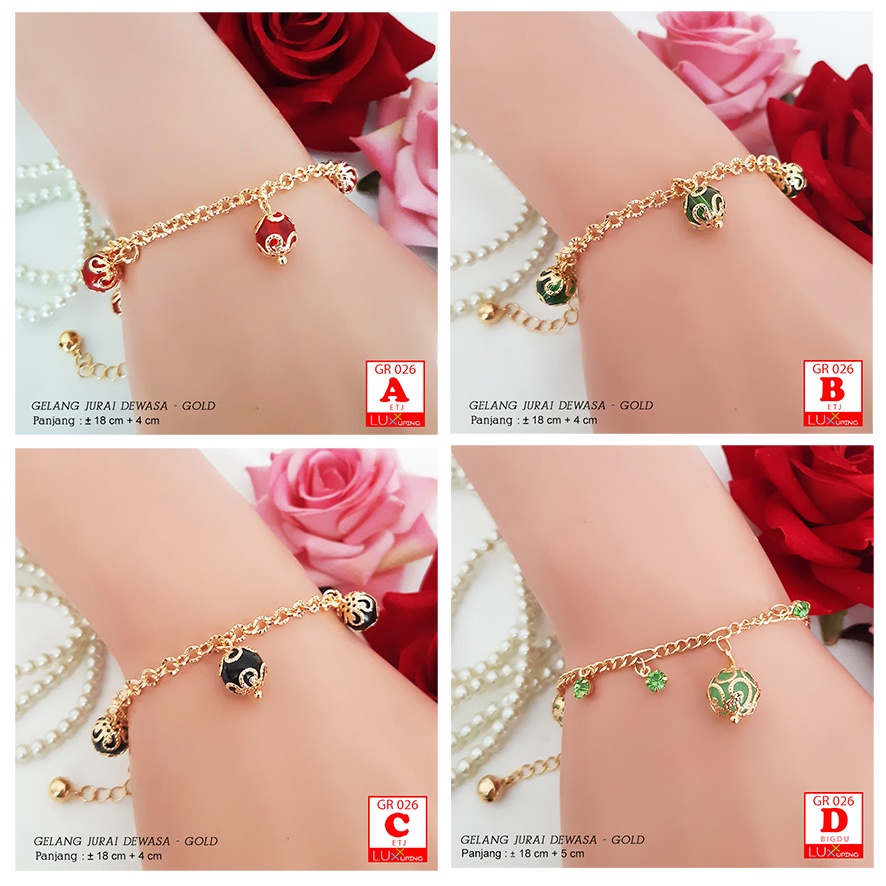 GR 026 Gelang Jurai Wanita Lapis Mas Imitasi Xuping Set Murah Gelang Cherry Merah Ceri Hijau Luxx