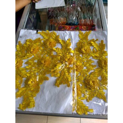 Bordir Rose 6 Bunga Kuning   Bordiran Bunga   Kebaya   Bunga Bordir   Bordir Kebaya Pesta   Payet