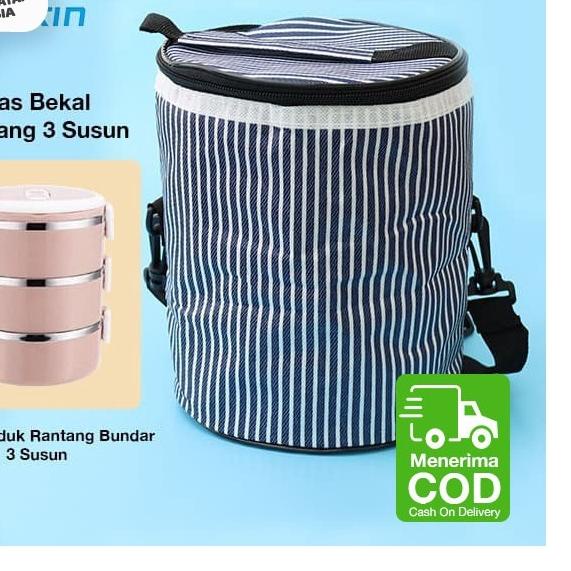 ☻ Tas Kotak Bekal Rantang 3 Susun Model Bulat Tas Bekal Lauch Bag ➸