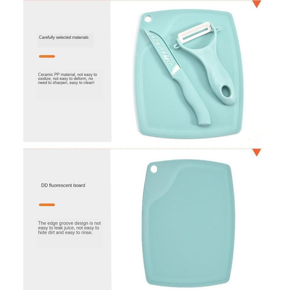 Talenan Tempat Alas Potong Pemotong Pengupas Buah dengan Peeler dan Pisau Dapur Multifungsi Cutting Board with Ceramic Knife + Peeling Knife