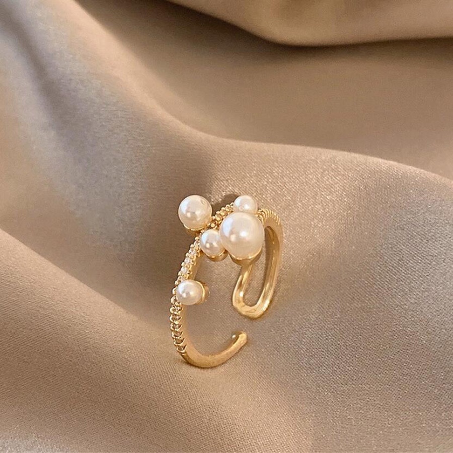 Asimetris Kreativitas Cincin Emas Mutiara Pernikahan Stainless Steel Fashion Wanita Rings