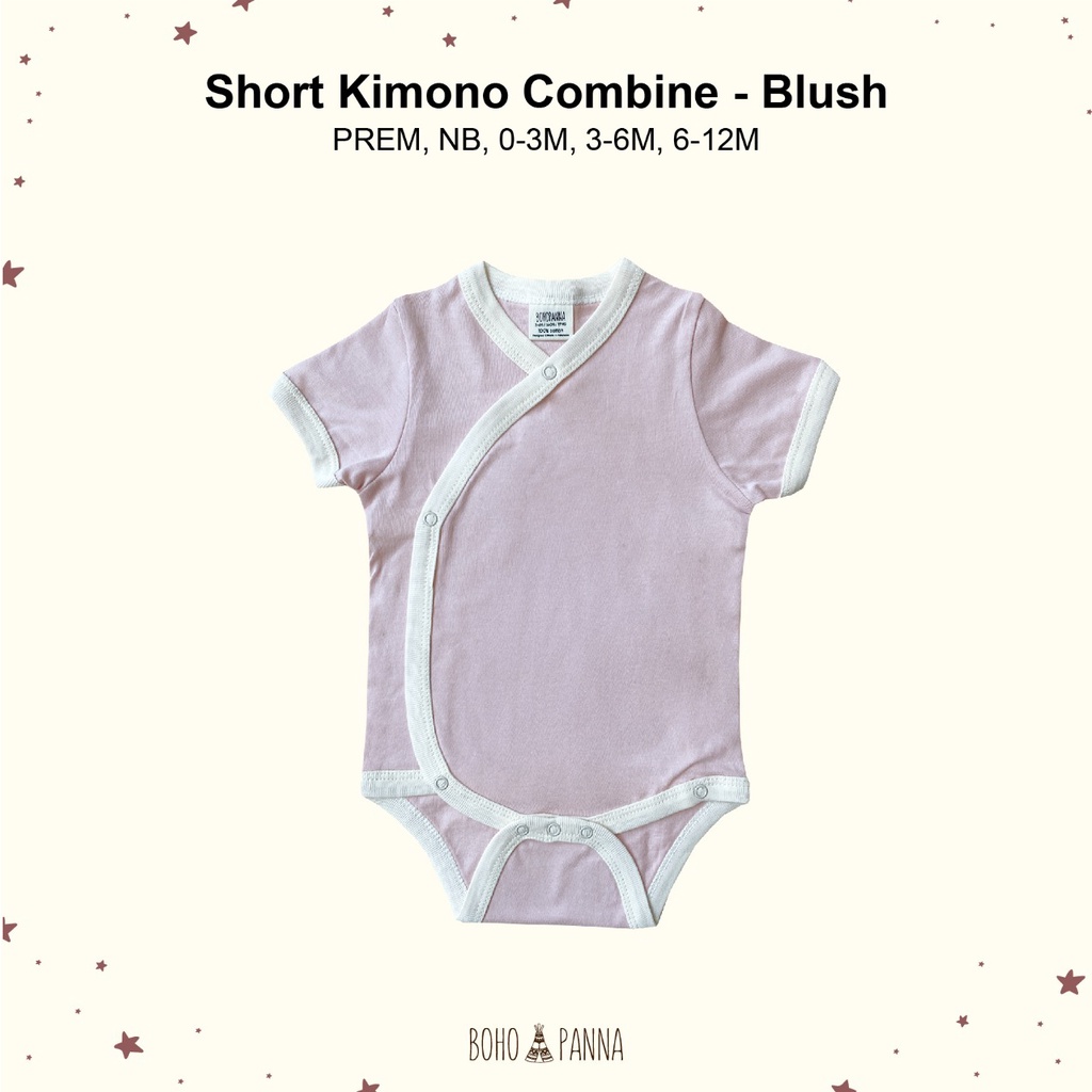 Bohopanna Short Kimono Combine Blush Teca Rosewood/Bohobaby Baju Bodysuit Jumper Pendek Anak Bayi Premature-Blush