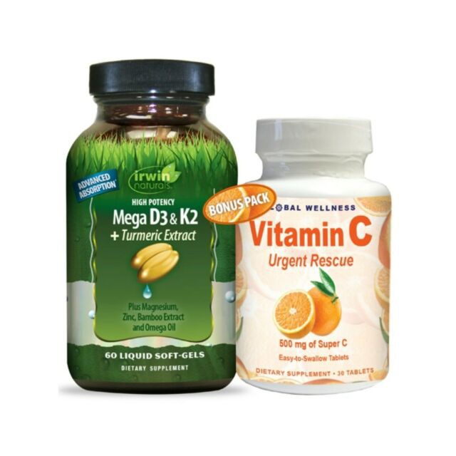 Irwin Naturals High Potency D3 & K2 60 Liquid SoftGels + Vitamin C