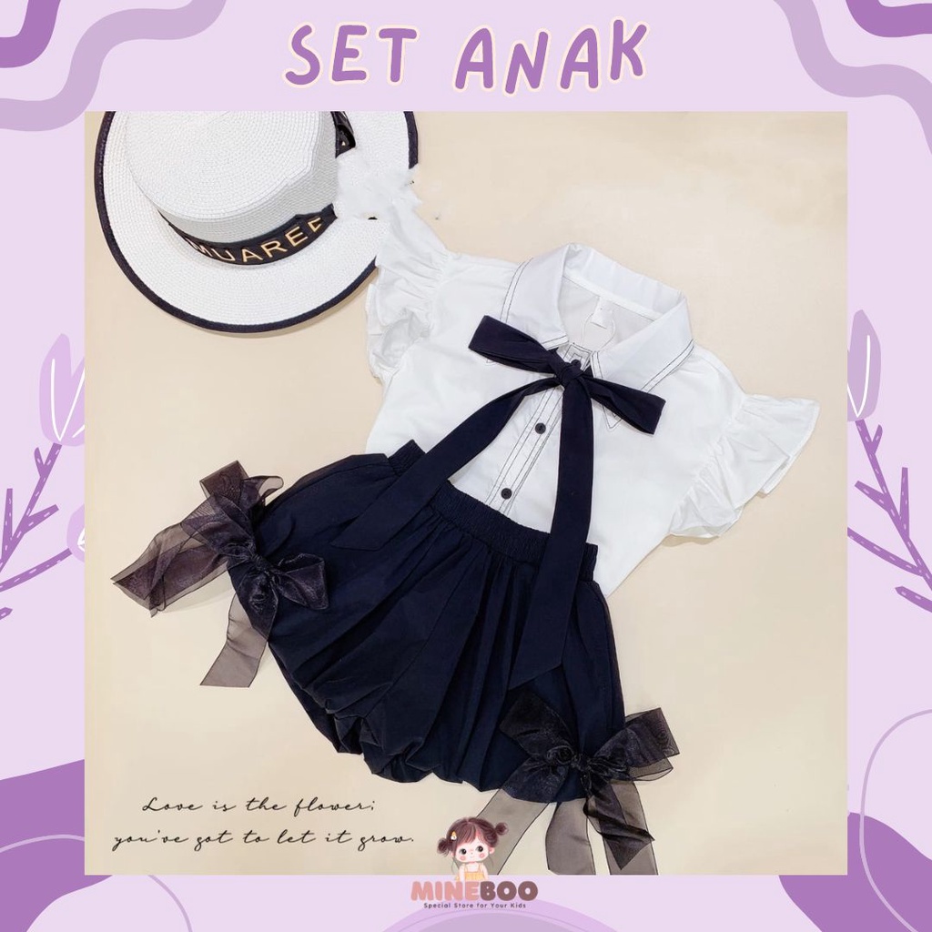 mineboo SET HILLARY BLACKWHITE EBV Baju Setelan Anak Perempuan Import Berkualitas