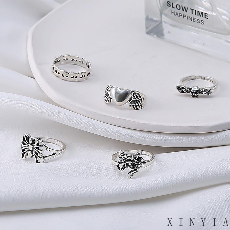 【COD】5pcs / Set Cincin Model Terbuka Desain Kupu-Kupu Hati Hollow Out Gaya Vintage