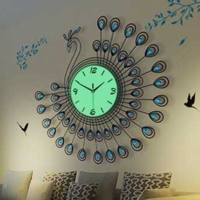 Jam Dinding 3D Merak Warna Emas Mewah Luxury Diamond Hiasan Dinding