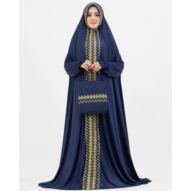 Mukena dubai renda hasna berlengan terusan premium terbaru navy