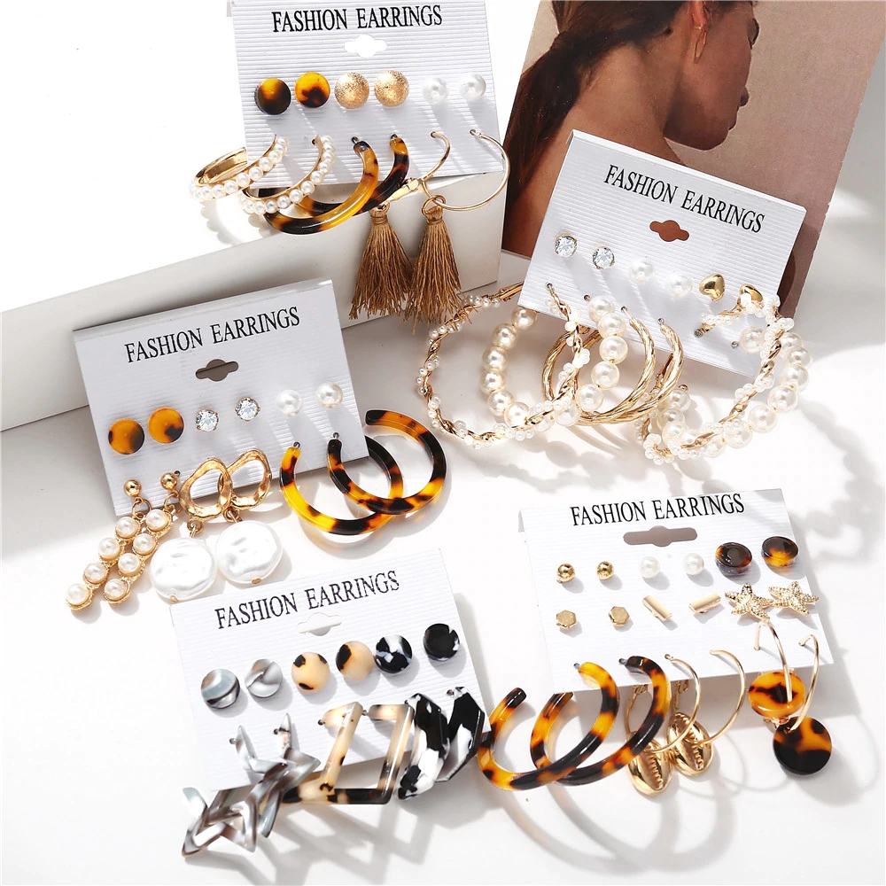 AY(CN) Ifyou 6 Pasang / Set Anting Tusuk Gantung Desain Lingkaran + Rumbai Hias Mutiara Gaya Bohemian Untuk Wanita