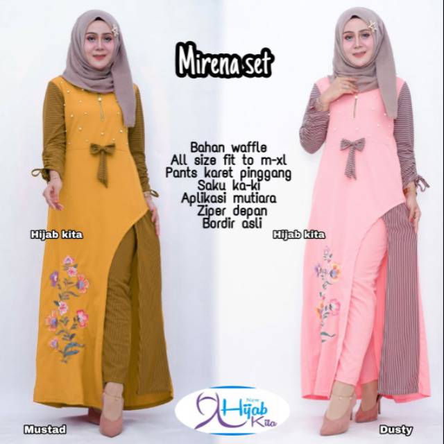 Baju Murah Setelan Wanita Muslim Celana dan Longtunik Mirena Set