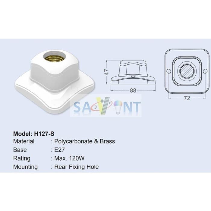 Fitting Lampu Tempel E27 Plafon Type Kotak Square Model H127S