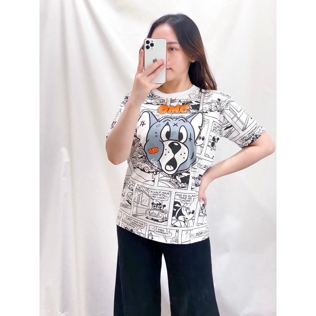 Kaos Wanita Lengan Pendek Bahan Cotton Combed 30s Full Print Atasan Wanita Remaja