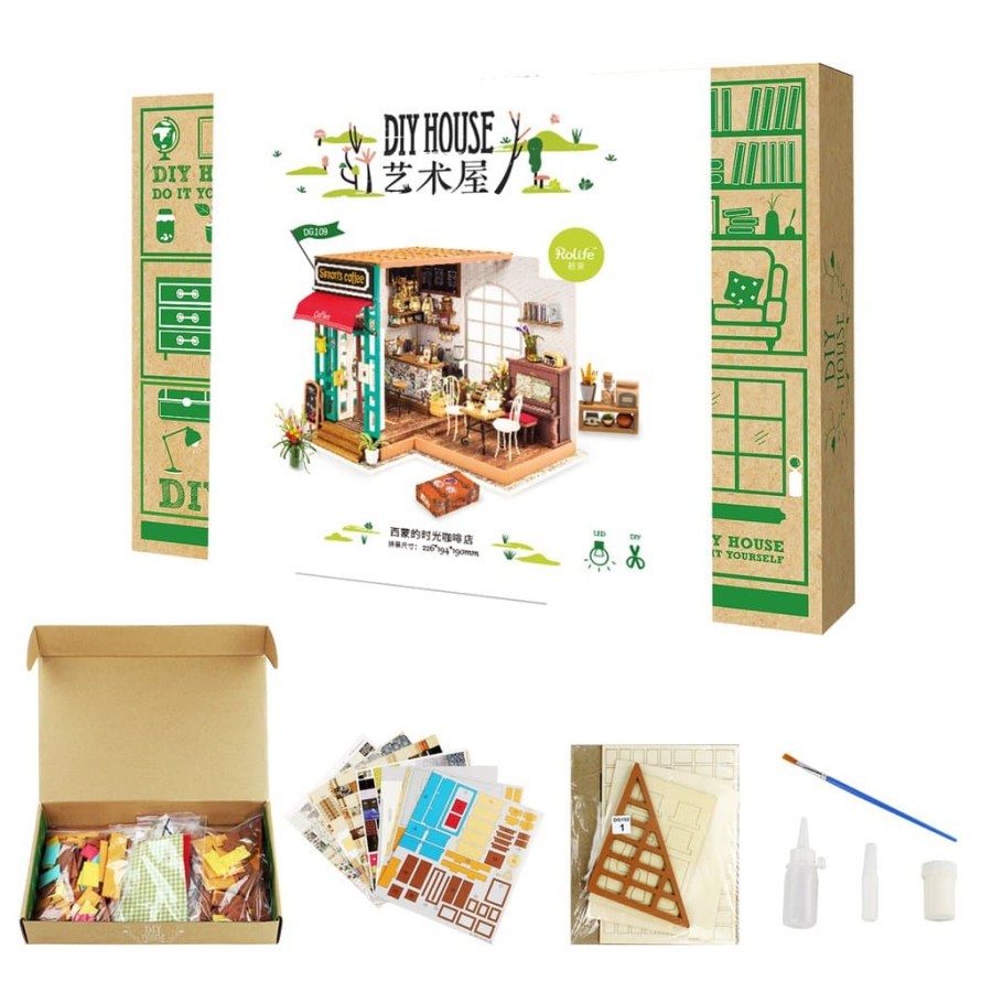 ROLIFE Robotime Diy Dollhouse Kit-Simon'S Coffee New Arrival DG109 Hobby Toy Collection Perfect Gift For Your Love One