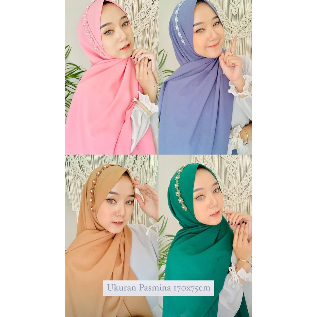 (BISA COD) Pashmina Shanum Payet Bunga Mutiara Pasmina Tali Diamond Hijab Jilbab Instant Premium