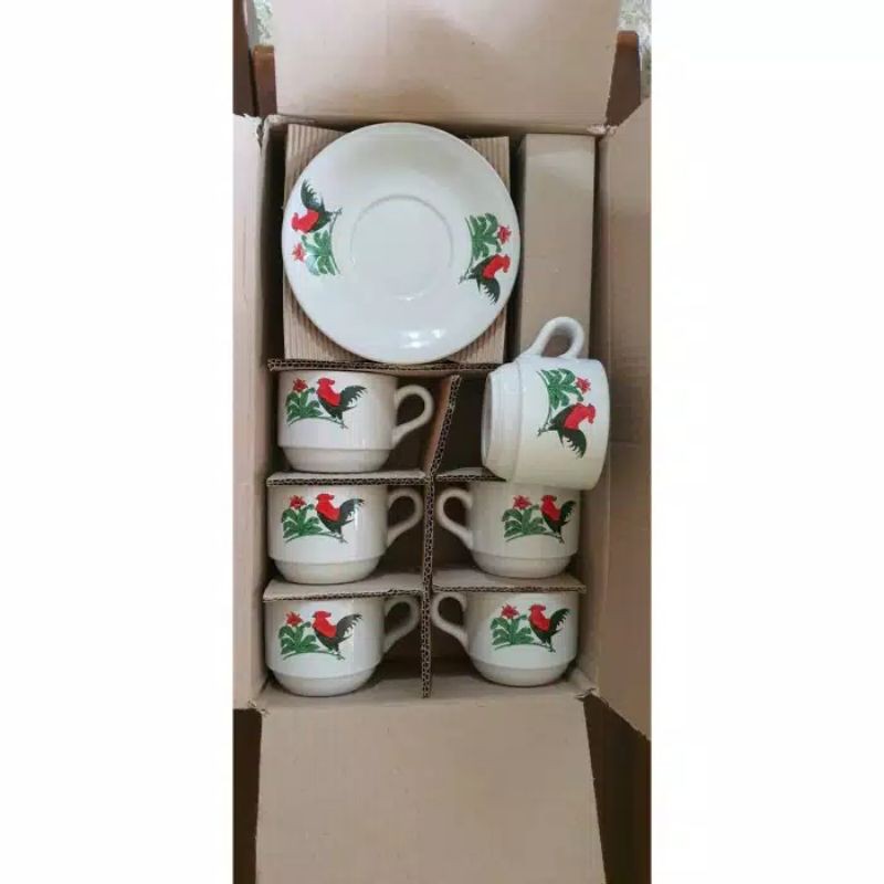 RB Set Cangkir Keramik Ayam Jago Desain Menarik