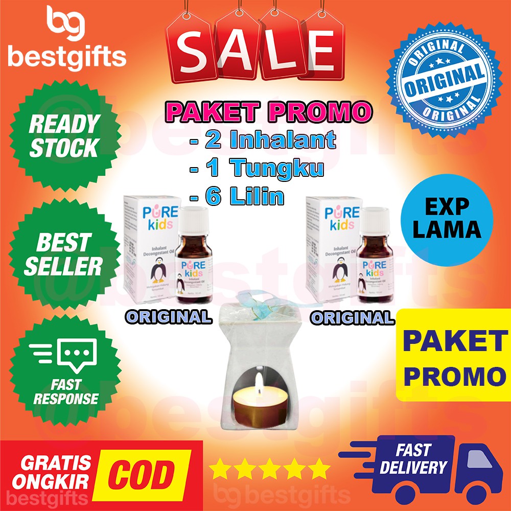 PAKET HEMAT PUREKIDS PUREBABY PURE KIDS BABY: 2 INHALANT OIL + TUNGKU + 6 PCS LILIN MURAH