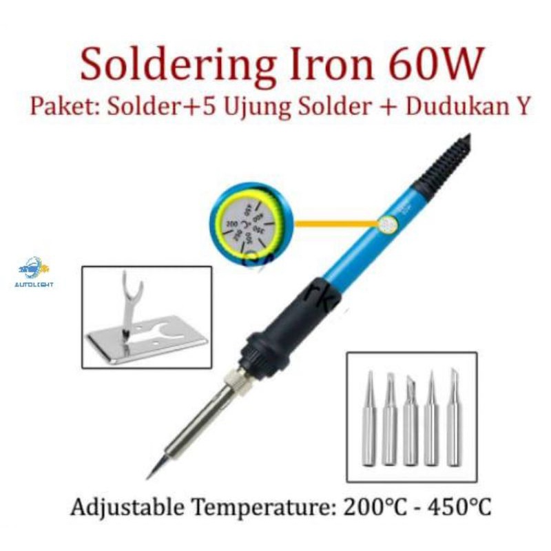 Solder Dengan Tombol Pengatur SUHU 200-450C 60W Paket / Adjustable Temperature(BONUS 5TIPS)