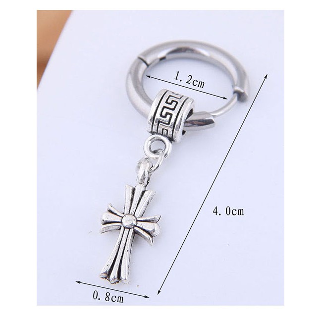 LRC Anting Tusuk Fashion Silver Titanium Steel Cross Stud Earrings A59354