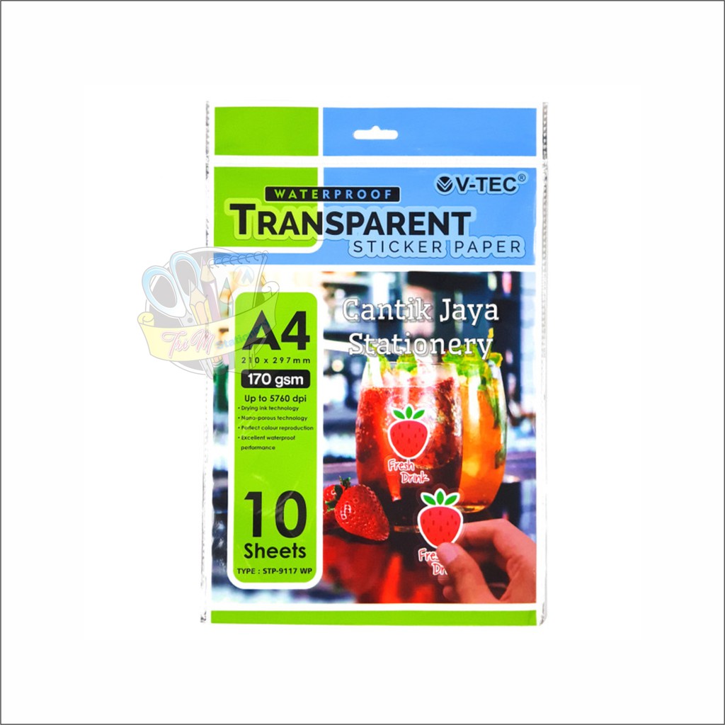 

Stiker Transparan V-TEC Transparent Sticker Paper A4 170gsm 10's PAK