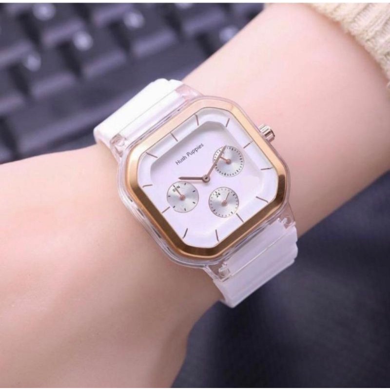 (Terima Cod)Jam Tangan Wanita Hushhpuppies Crono 3 No Tanggal Strap Rubber/Karet(Dikirim Jakarta)