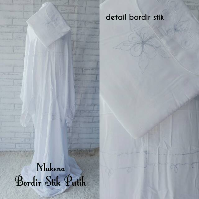 Mukena Terusan Bordir Stik / Mukena polos putih / mukena bordir bali