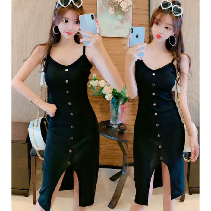 Casual Midi Mini Dress Wanita Korea Bangkok Import  Dress Mouren Rajut Black [Gamis 0133] TCC 24VML