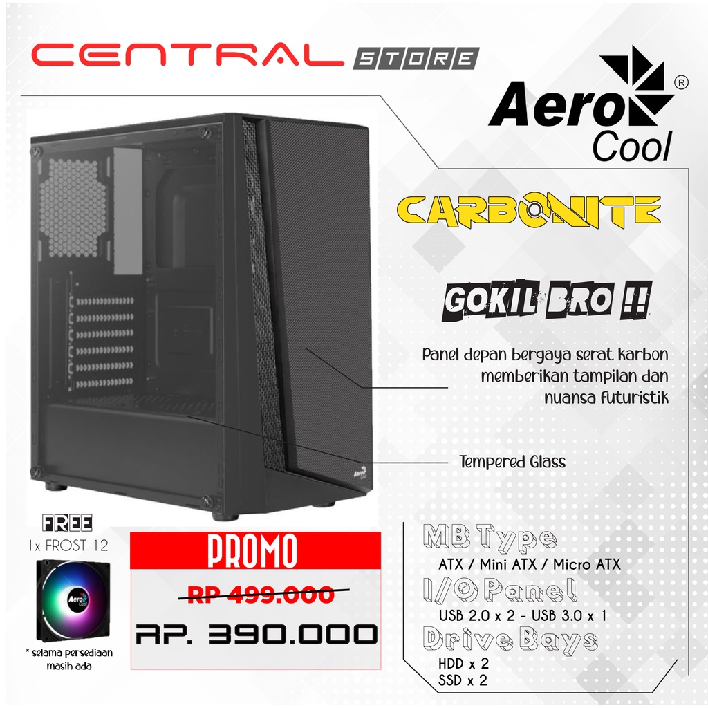 Jual Casing PC AEROCOOL Carbonite 1x12cm RGB fan ATX Gaming Case ...