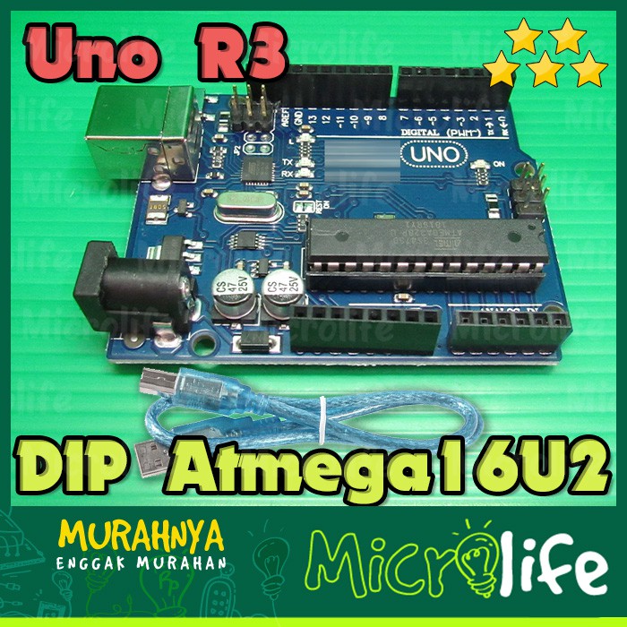 Uno R3 DIP ATMEGA16U2 Arduino Compatible Plus Kabel USB