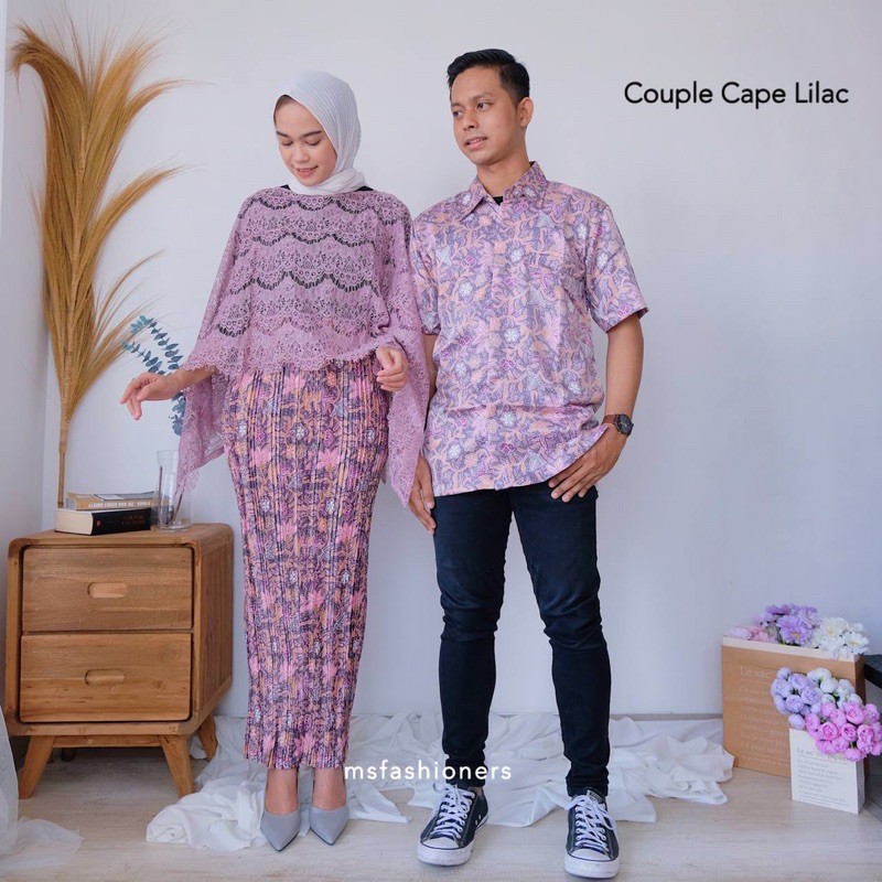 Couple Cape Lace Batwing/ sarimbit batik/ Couple set/ Couple Batwing/ Cape lace/ kemeja pria/ rok pl