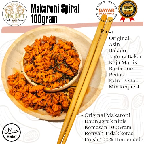 

Cemilan Jajanan Makaroni Makroni Spiral 100Gram Daun Jeruk Rasa Extra Pedas Murah Renyah - Maret Makaroni Seret