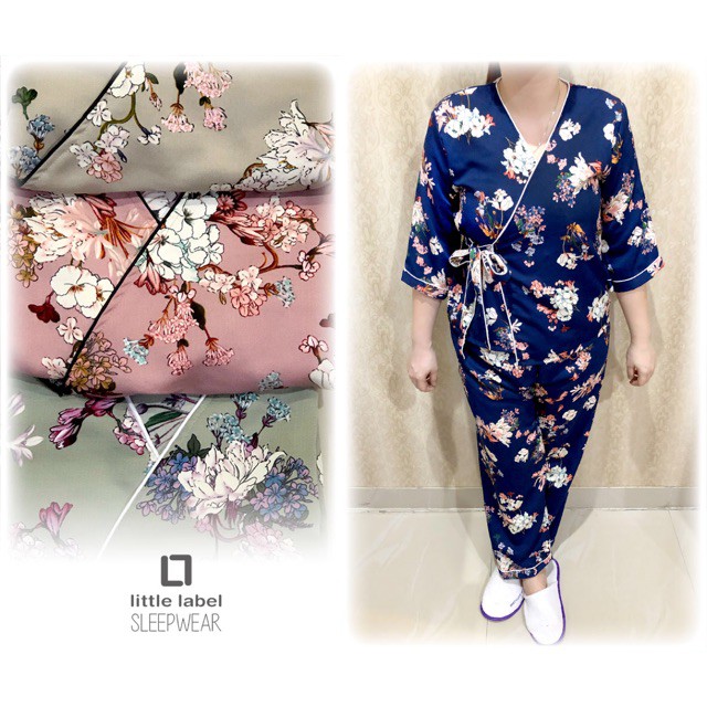 BAJU TIDUR ANAK DEWASA COWOK CEWEK KKIK / Stelan Kimono Baloterry Bunga Hias Panjang
