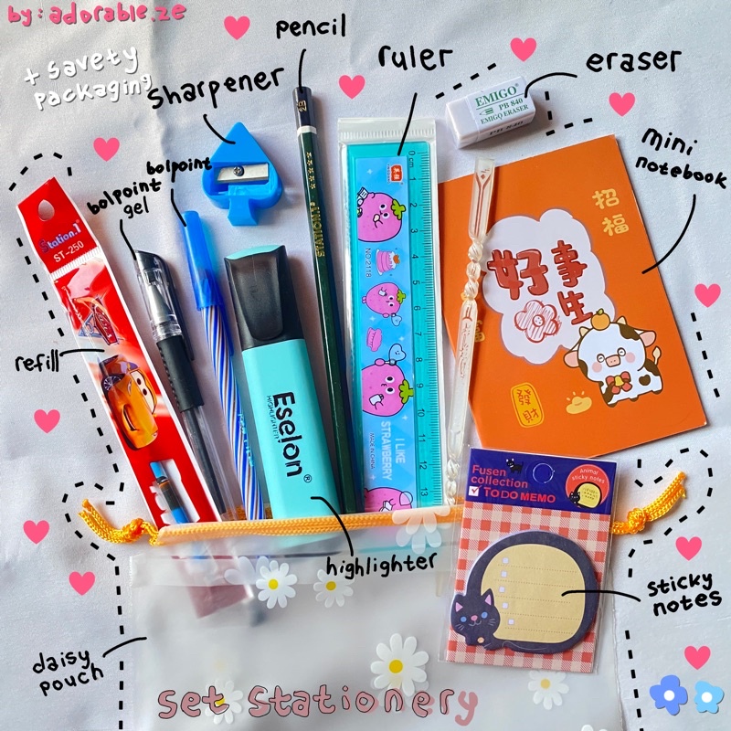 

[ + pouch ] Bisa COD Set Stationery Pahe Paket Hemat alat Tulis Sekolah Daisy Yellow ATK ready aesthetic kit bolpen highlighter oneset stationary lucu kawaii anak notebook penggaris cewek cowok