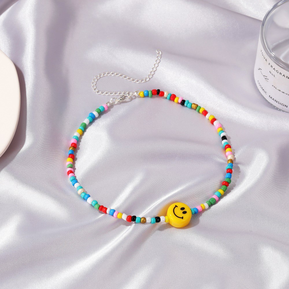 Kalung Manik-Manik Motif Kartun Smiley Warna-Warni Pelangi Bahan Resin