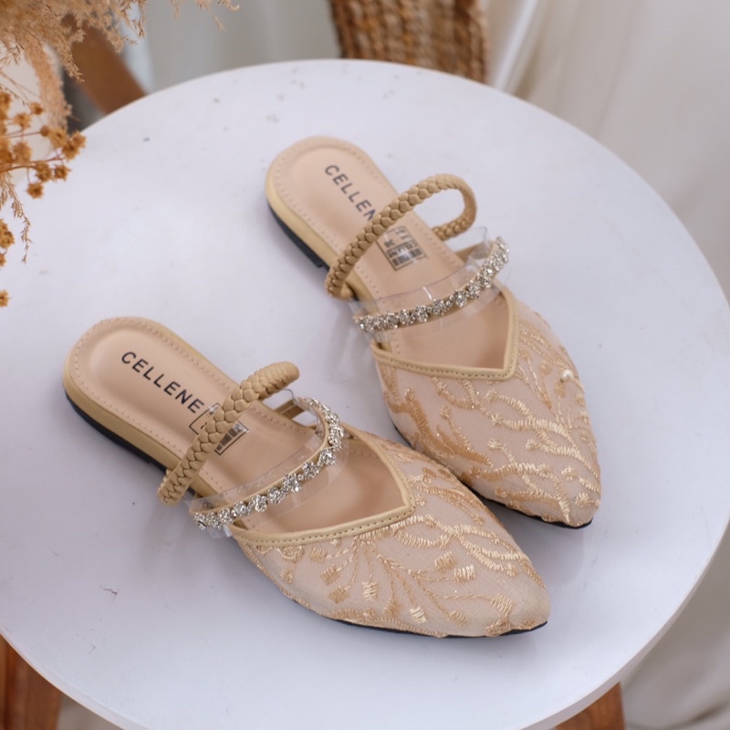 𝗖𝗘𝗟𝗟𝗘𝗡𝗘 Dal Mi flat shoes / flat diamond kepang selop brokat lace glamour